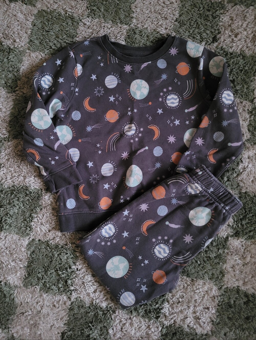 Cat & Jack Charcoal Space Pajama Set with Mint & Orange